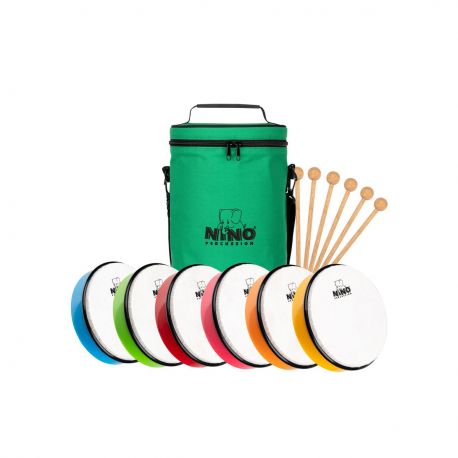 NINO PERCUSSION 8 HAND DRUM SET, FOR 6 KIDS, IN BAG NINOSET45